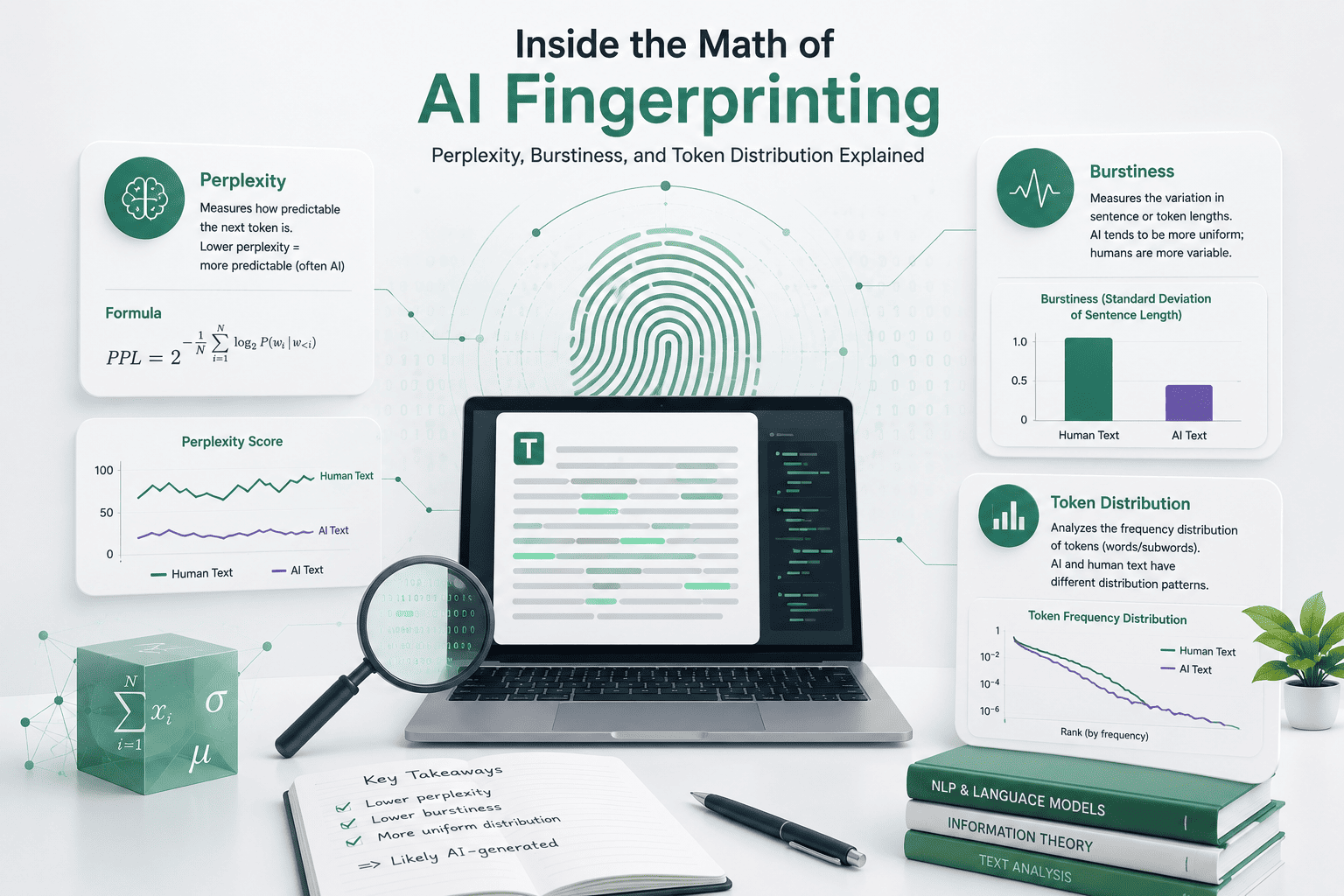 Inside the Math of AI Fingerprinting: Perplexity, Burstiness, and Token Distribution Explained
